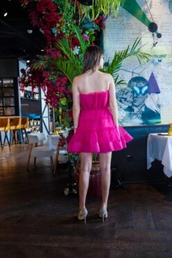 Maine Bright Pink Tulle Mini Dress -Lace & Beads MaineBrightPink 1