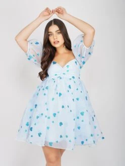 Melanie Puff Sleeve Dress In Blue Heart -Lace & Beads MelanieBlueHeart 1