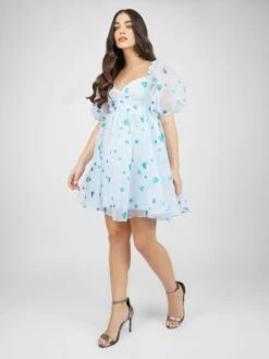 Melanie Puff Sleeve Dress In Blue Heart -Lace & Beads MelanieBlueHeart 3