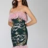 Midnight Sequin Feather Mini Dress In Emerald Green