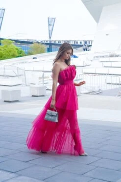 Natalia Tulle Maxi Dress In Bright Pink -Lace & Beads NataliaBrightPink 1