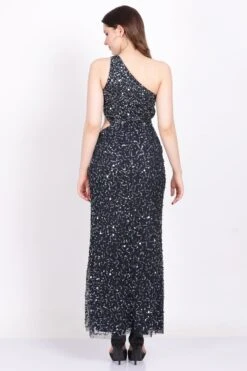 Naeve One Shoulder Sequin Dress In Navy Blue -Lace & Beads Navy 2