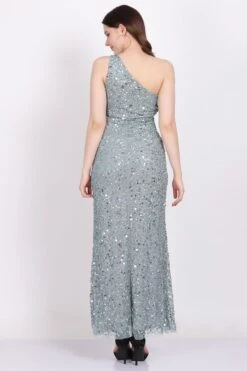 Naeve One Shoulder Sequin Dress In Teal -Lace & Beads NawishTeal 2