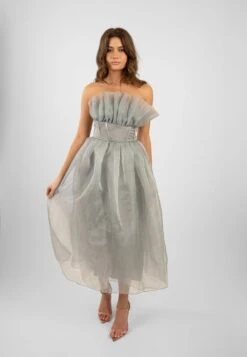 Noah Organza Midi Dress In Grey -Lace & Beads NoahMidi 8