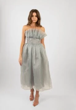 Noah Organza Midi Dress In Grey -Lace & Beads NoahMidi 9