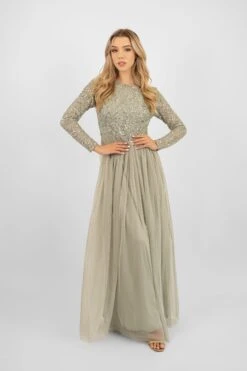 Belle Sage Green Long Sleeve Bridesmaid Dress -Lace & Beads PicassoBelle 13 Copy