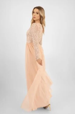 Belle Blush Pink Long Sleeve Bridesmaid Dress -Lace & Beads PicassoBelle 1 Copy