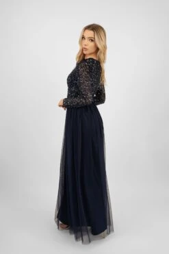 Belle Navy Blue Long Sleeve Bridesmaid Dress -Lace & Beads PicassoBelle 5 Copy