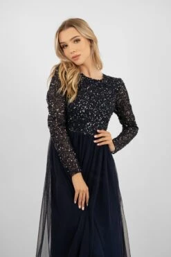 Belle Navy Blue Long Sleeve Bridesmaid Dress -Lace & Beads PicassoBelle 6 Copy