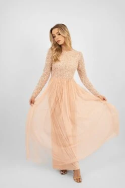 Belle Blush Pink Long Sleeve Bridesmaid Dress -Lace & Beads PicassoBelle 8 Copy