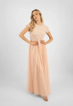 Picasso Short Sleeve Blush Pink Bridesmaid Dress -Lace & Beads PicassoCappedSLeevesBlushPInk 2