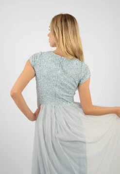 Picasso Short Sleeve Blue Bridesmaid Dress -Lace & Beads PicassoCappedSleevesBlue 1