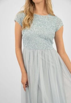 Picasso Short Sleeve Blue Bridesmaid Dress -Lace & Beads PicassoCappedSleevesBlue 4