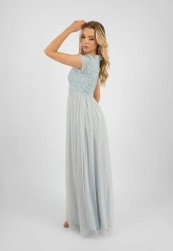 Picasso Short Sleeve Blue Bridesmaid Dress -Lace & Beads PicassoCappedSleevesBlue 5