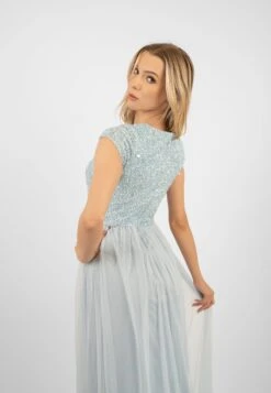 Picasso Short Sleeve Blue Bridesmaid Dress -Lace & Beads PicassoCappedSleevesBlue 6