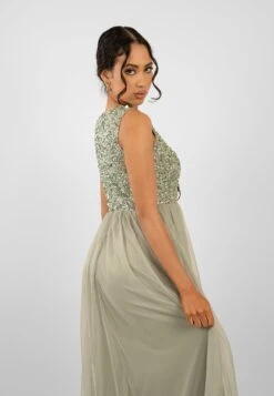 Picasso Sage Green Embellished Bridesmaid Dress -Lace & Beads PicassoMaxiSafe 2