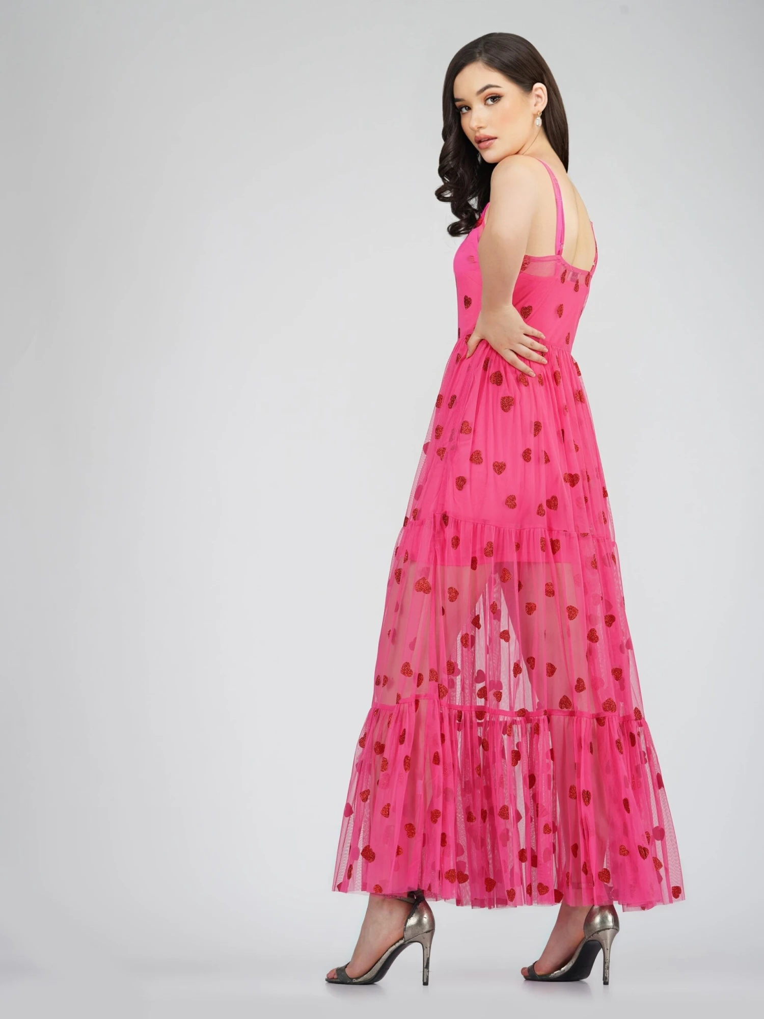 Poppy Sheer Heart Dress In Bright Pink 5 Poppy Sheer Heart Dress In Bright Pink - Image 3