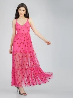 Poppy Sheer Heart Dress In Bright Pink 10 Poppy Sheer Heart Dress In Bright Pink -Lace & Beads PoppyMidi 3