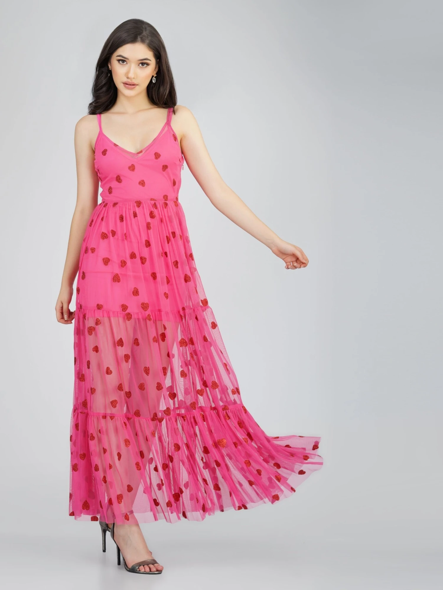 Poppy Sheer Heart Dress In Bright Pink 6 Poppy Sheer Heart Dress In Bright Pink - Image 4