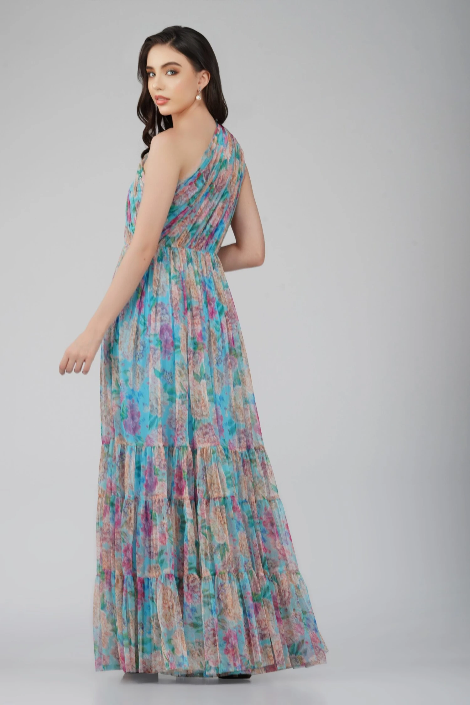 Roka Floral One Shoulder Maxi Dress In Blue 4 Roka Floral One Shoulder Maxi Dress In Blue - Image 2