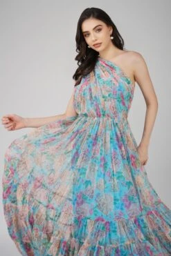 Roka Floral One Shoulder Maxi Dress In Blue 10 Roka Floral One Shoulder Maxi Dress In Blue -Lace & Beads RokaMaxi 1