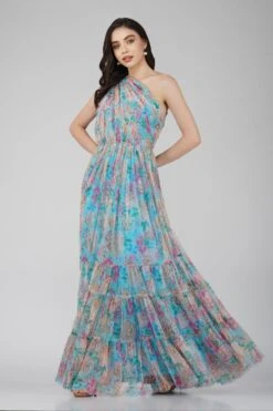 Roka Floral One Shoulder Maxi Dress In Blue 11 Roka Floral One Shoulder Maxi Dress In Blue -Lace & Beads RokaMaxi 3