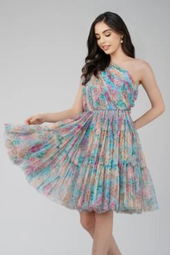 Roka Floral One Shoulder Mini Dress In Blue 8 Roka Floral One Shoulder Mini Dress In Blue -Lace & Beads RokaMini 4