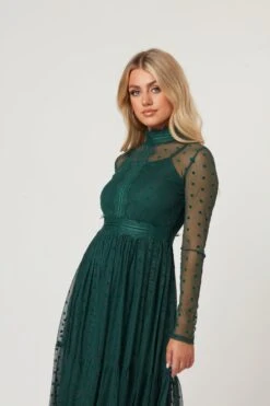 Roman Lola Polka Dot Midi Dress In Green -Lace & Beads RomanLola 1