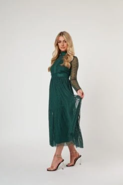 Roman Lola Polka Dot Midi Dress In Green -Lace & Beads RomanLola 13