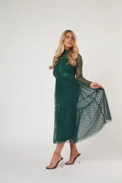 Roman Lola Polka Dot Midi Dress In Green -Lace & Beads RomanLola 14