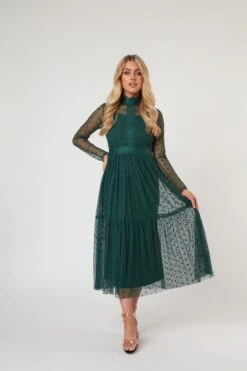 Roman Lola Polka Dot Midi Dress In Green -Lace & Beads RomanLola 3