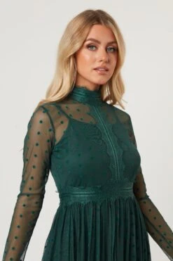 Roman Lola Polka Dot Midi Dress In Green -Lace & Beads RomanLola 31
