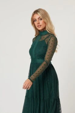 Roman Lola Polka Dot Midi Dress In Green -Lace & Beads RomanLola 32