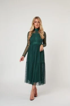 Roman Lola Polka Dot Midi Dress In Green -Lace & Beads RomanLola 4