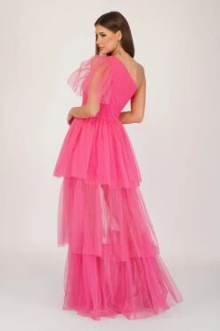 Rowena Bright Pink One Shoulder Tulle Gown -Lace & Beads RowanPink 2