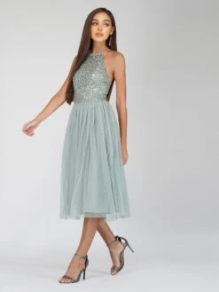 Sprinkle Sage Green Bridesmaid Midi Dress -Lace & Beads SPrinkleteal 4 Copy