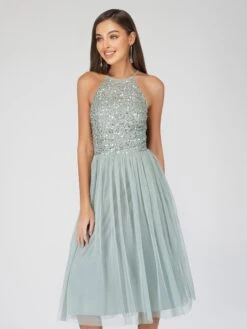 Sprinkle Sage Green Bridesmaid Midi Dress -Lace & Beads SPrinkleteal 7 Copy