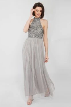 Sareen Grey Embellished Maxi Dress 8 Sareen Grey Embellished Maxi Dress -Lace & Beads Sareen 2