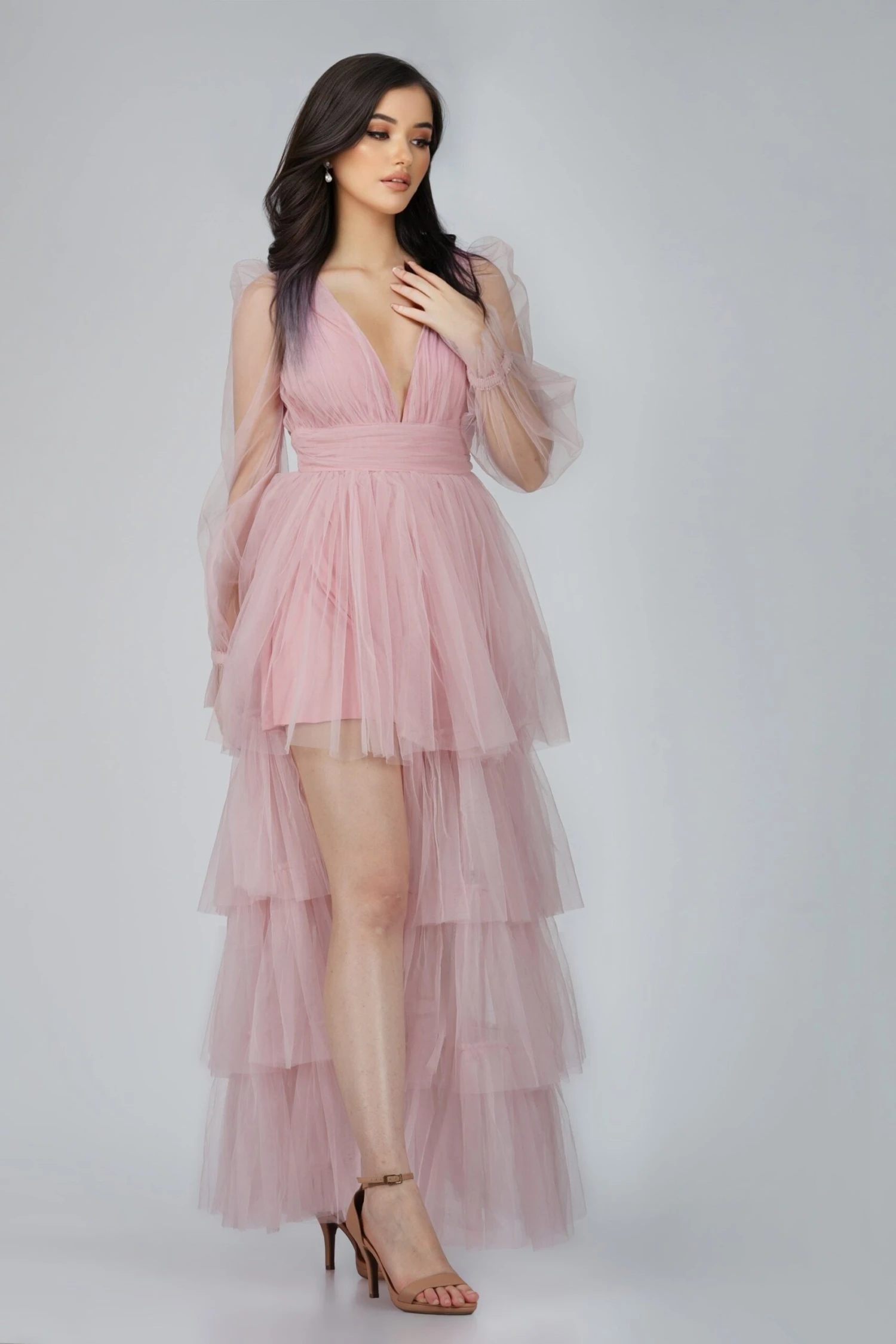 Salma Long Sleeve Tulle Maxi Dress In Pink 7 Salma Long Sleeve Tulle Maxi Dress In Pink - Image 5