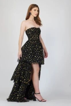 Shiloh Star Printed Tulle Dress In Black -Lace & Beads ShilohMaxi 2