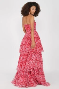 Shiloh High Low Tulle Dress In Red Floral -Lace & Beads Shiloh 5