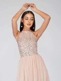 Sprinkle Blush Pink Bridesmaid Midi Dress -Lace & Beads SprinkleNude 1 Copy