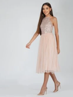 Sprinkle Blush Pink Bridesmaid Midi Dress -Lace & Beads SprinkleNude 6 Copy