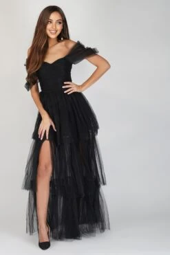 Sydney Off Shoulder Tulle Maxi Dress In Black