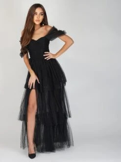 Sydney Off Shoulder Tulle Maxi Dress In Emerald Green -Lace & Beads SydneyBlack 7 b08268f2 5ea1 4d17 83fe 0aec3e253e81