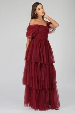 Sydney Burgundy Tulle Maxi Dress -Lace & Beads SydneyBurgundy 4