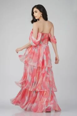 Sydney Chiffon Maxi Dress In Coral Print -Lace & Beads SydneyChiffonMaxiinCoralPrint 2