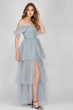 Sydney Dusty Blue Tulle Dress -Lace & Beads SydneyMaxiBlue 3 Copy