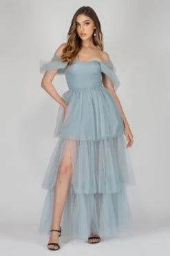 Sydney Dusty Blue Tulle Dress -Lace & Beads SydneyMaxiBlue 7 Copy