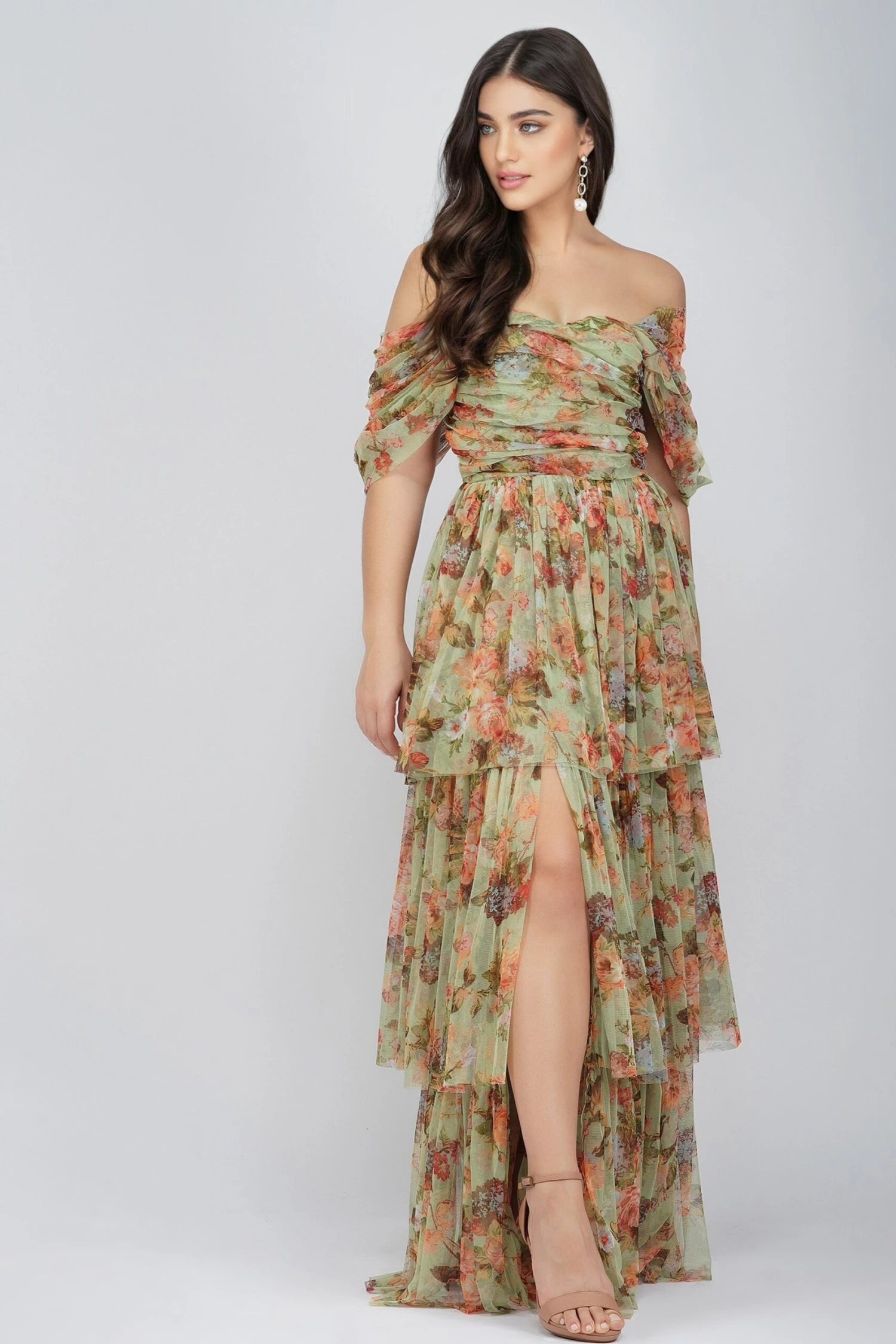 Sydney Tulle Maxi Dress In Green Floral 3 Sydney Tulle Maxi Dress In Green Floral